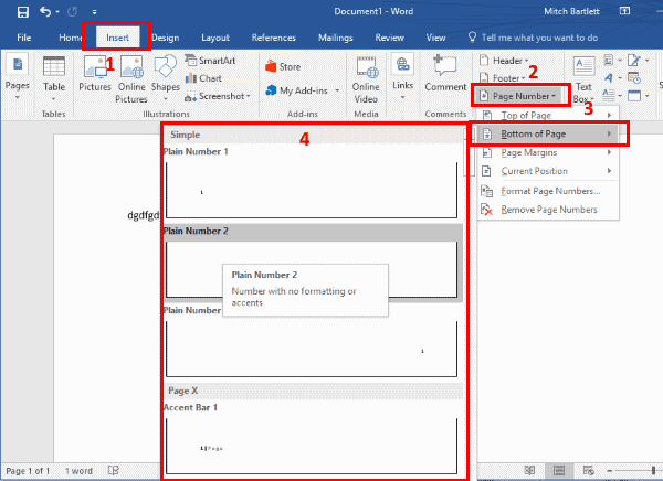 add page numbers in word
