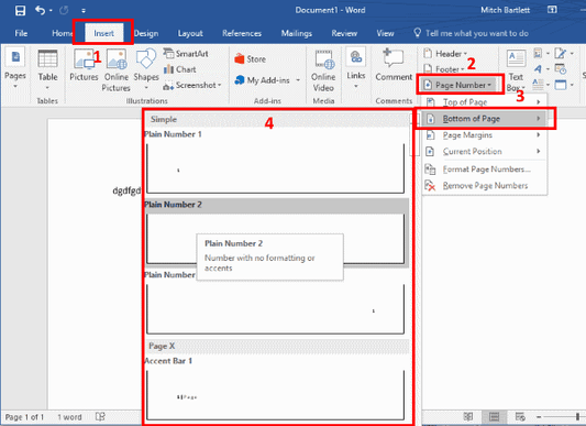add page numbers in word